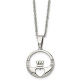 Chisel Stainless Steel Polished with CZ Claddagh Pendant on a 20 inch Cable Chain Necklace